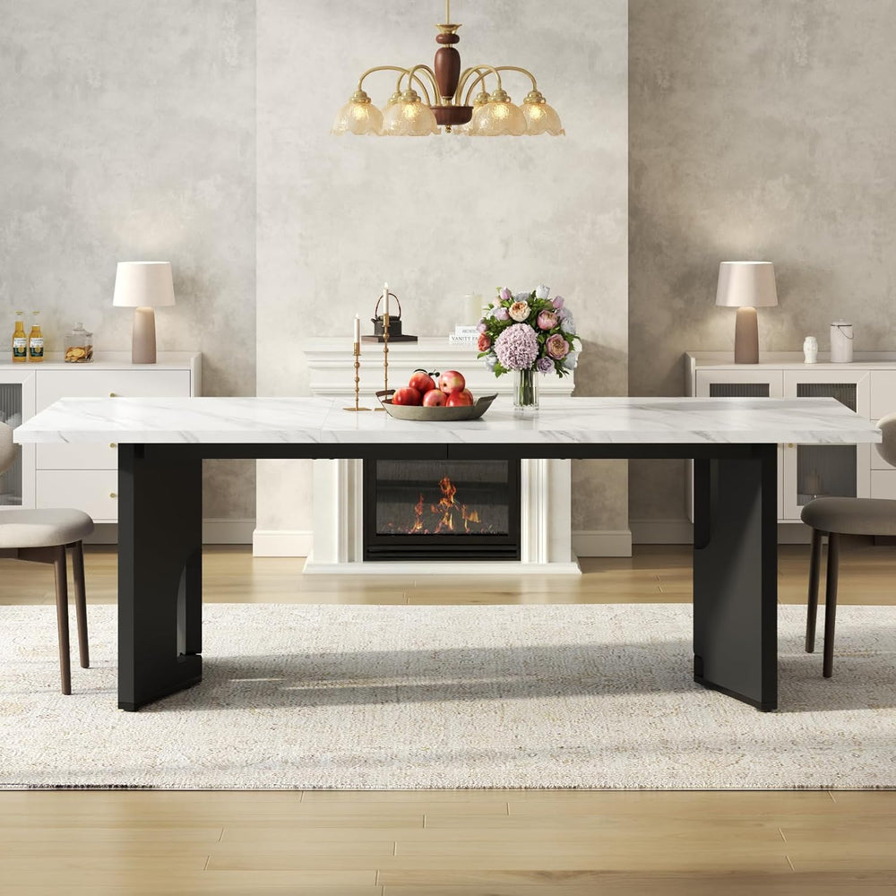 86.6" Modern Dining Table for 6-10 People,Long Kitchen Tables with Woode...