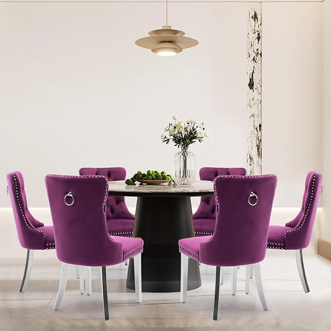 Velvet Upholstered Dining Chairs Set of 8, Modern Kitchen Side Chairs with Na...