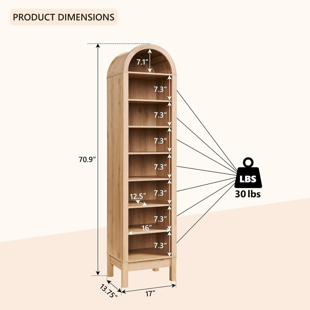 IFGET 71" Tall Arched Shoe Storage Cabinet, 8 Tiers 16 Pairs Wooden Shoe Rack with 3 Adjustable Shelves, Freestanding Shoe Closet Shelf Organizer for Entryway, Hallway, Living Room (Natural)