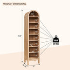 IFGET 71" Tall Arched Shoe Storage Cabinet, 8 Tiers 16 Pairs Wooden Shoe Rack with 3 Adjustable Shelves, Freestanding Shoe Closet Shelf Organizer for Entryway, Hallway, Living Room (Natural)
