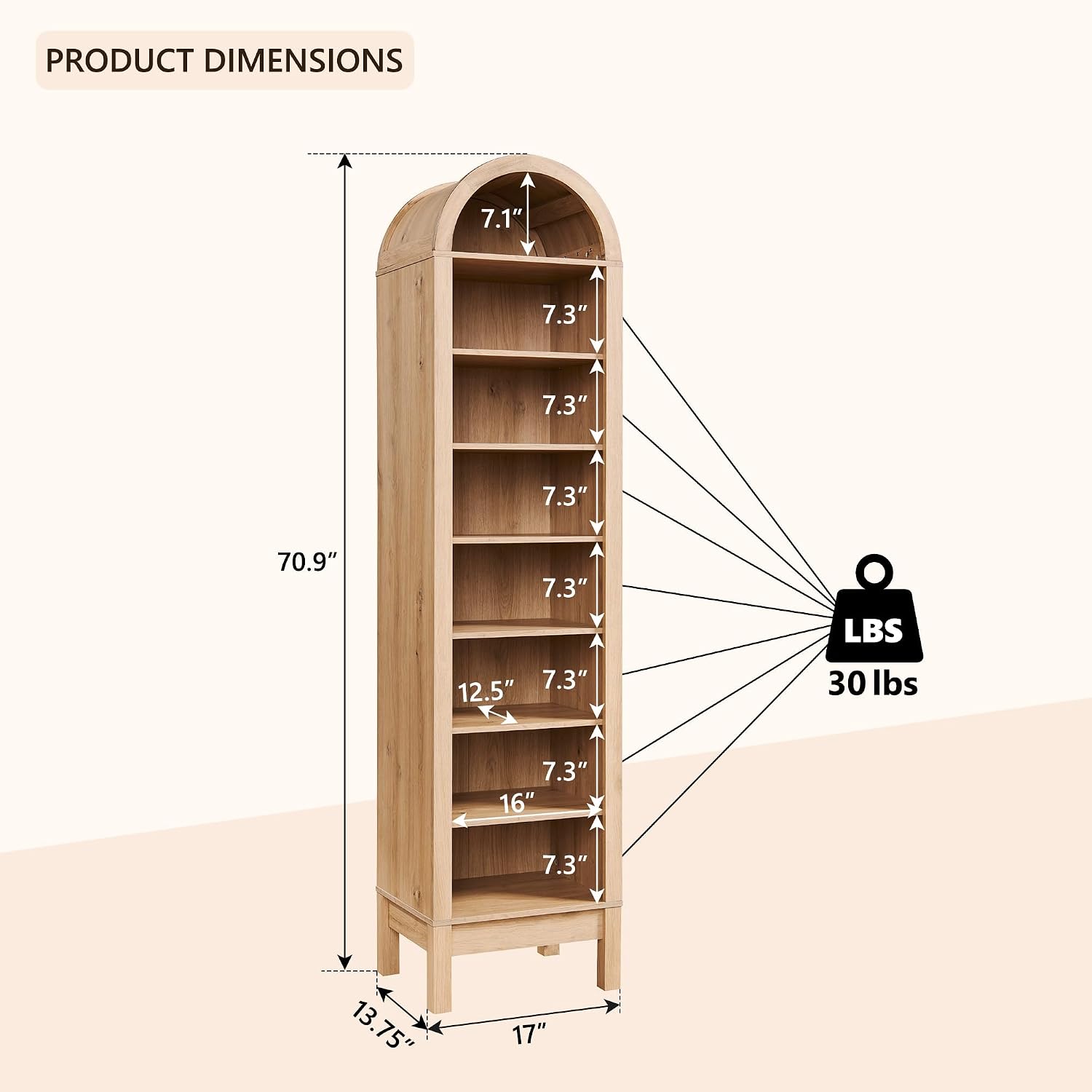 IFGET 71" Tall Arched Shoe Storage Cabinet, 8 Tiers 16 Pairs Wooden Shoe Rack with 3 Adjustable Shelves, Freestanding Shoe Closet Shelf Organizer for Entryway, Hallway, Living Room (Natural)