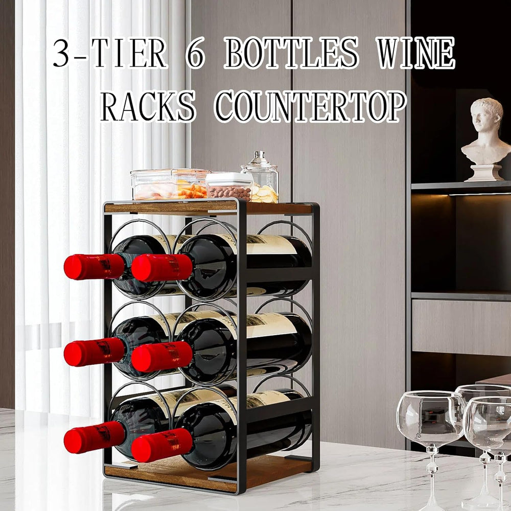 Wine Rack Countertop 6 Bottle Small Wine Racks for Inside Cabinet | Compact D...