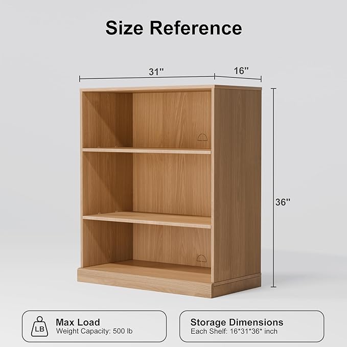 36" Wooden Book Shelf, 2 Shelf Bookcase, Modern Bookshelf with Adjustable Shelf for Home Office, Study Room, Oak