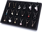 Mornajina 24 Grids Stackable Jewelry Tray Organizer with Removable Dividers, Velvet Jewelry Display Tray for Earrings Necklaces Bracelet Rings Display Showcase - Black