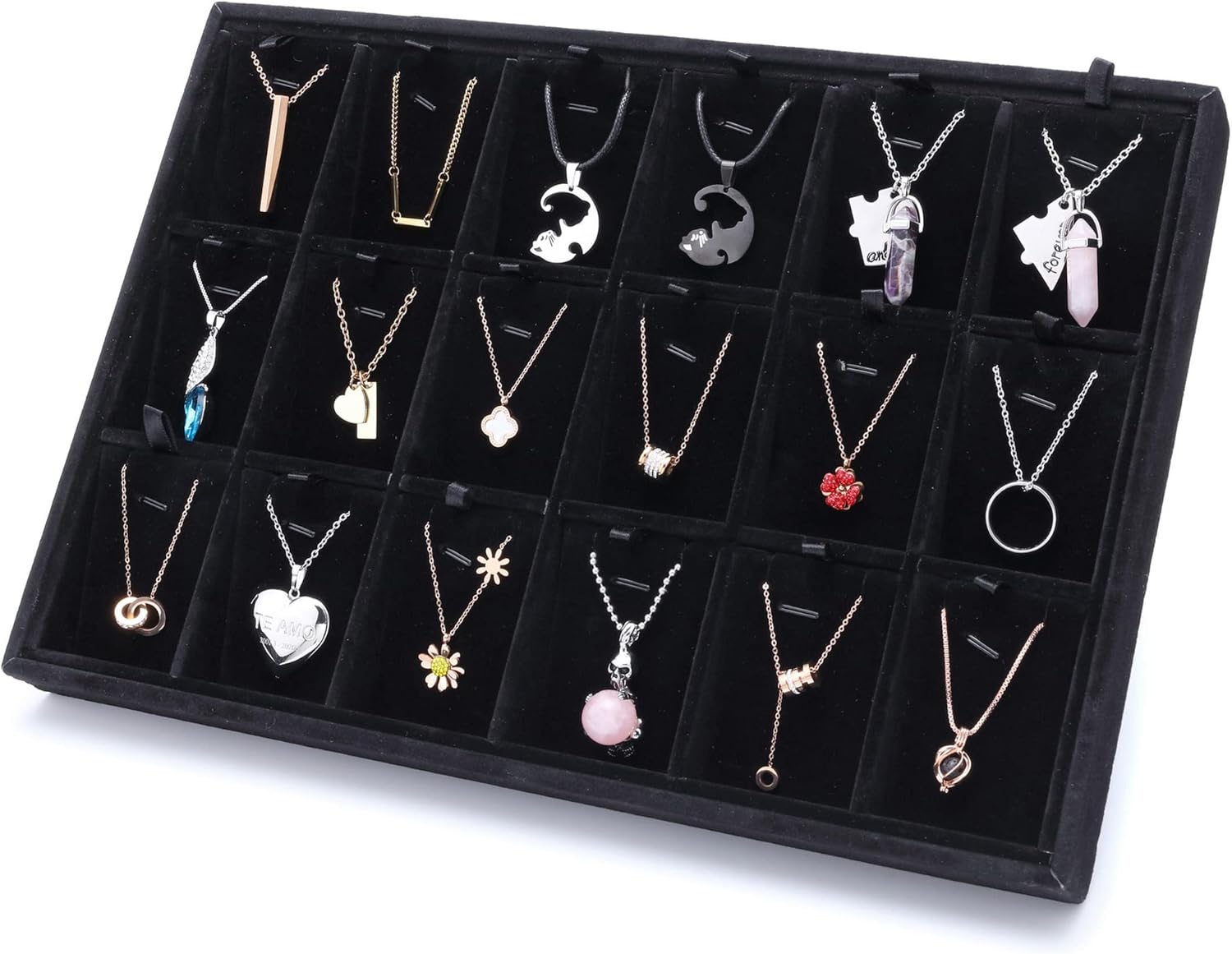 Mornajina 24 Grids Stackable Jewelry Tray Organizer with Removable Dividers, Velvet Jewelry Display Tray for Earrings Necklaces Bracelet Rings Display Showcase - Black