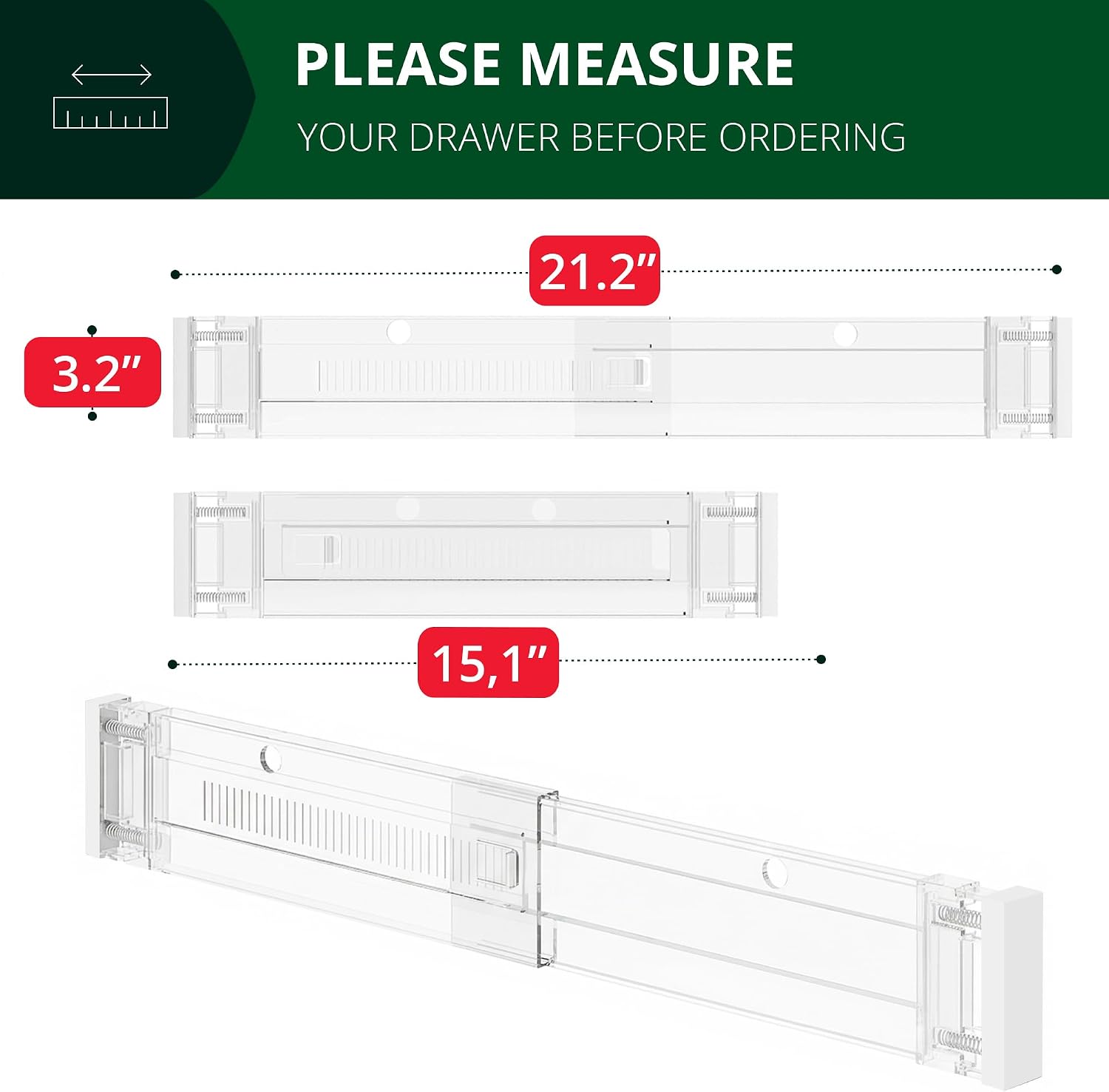 Clear Drawer Dividers Organizers, Adjustable Expandable Drawer Divider Organizer for Clothes, Dresser, Kitchen & Office Drawers, Acrylic Drawer Separators for Bedroom Storage, 4-Pack, Clear Plastic