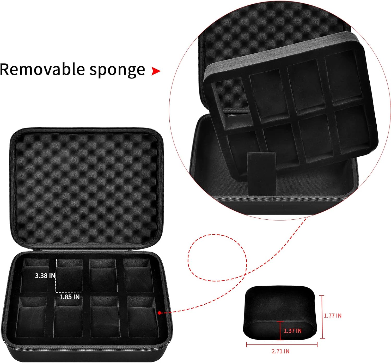 Comecase 8 Slots Watch Box Organizer/Men Watch Display Storage Case Fits All Wristwatches and Smart Watches up to 42mm - Black