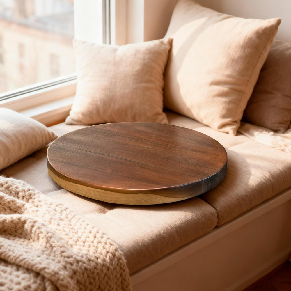 Round Teak Slice Slab Side Wood Table Top 17.7"x17.7"x1.96" Ha...