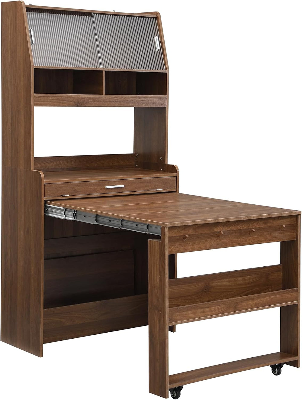 L-Shaped Kitchen Pantry with Hutch and Foldable Dining Table, Sideboard Buffe...