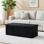 43 Inches Velvet Storage Ottoman Bench, Folding Upholstered Ottoman with Storage for Bedroom Living Room, 140L Capacity