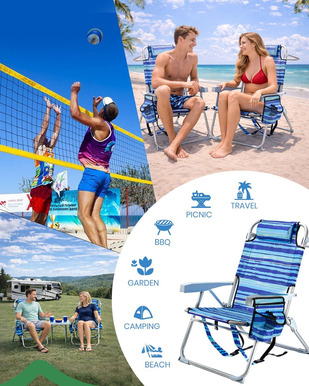 GVDV 2 Pack Backpack Beach Chairs for Adults, 14" Mid-Height Foldable Ch...