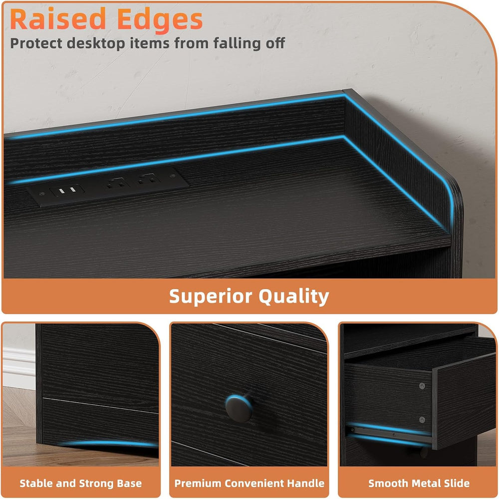 Memobarco 2 Pack Nightstand with Charging Station and LED Light, Black | Mode...