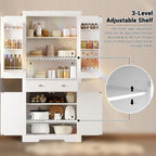 71-Inch Tall Kitchen Storage Cabinet, 2 Large + 1 Drawer + 6 Door Shelves, Pantry Organizer for Food, Utensils & Kitchenware, Storage for Kitchen & Bathroom, White