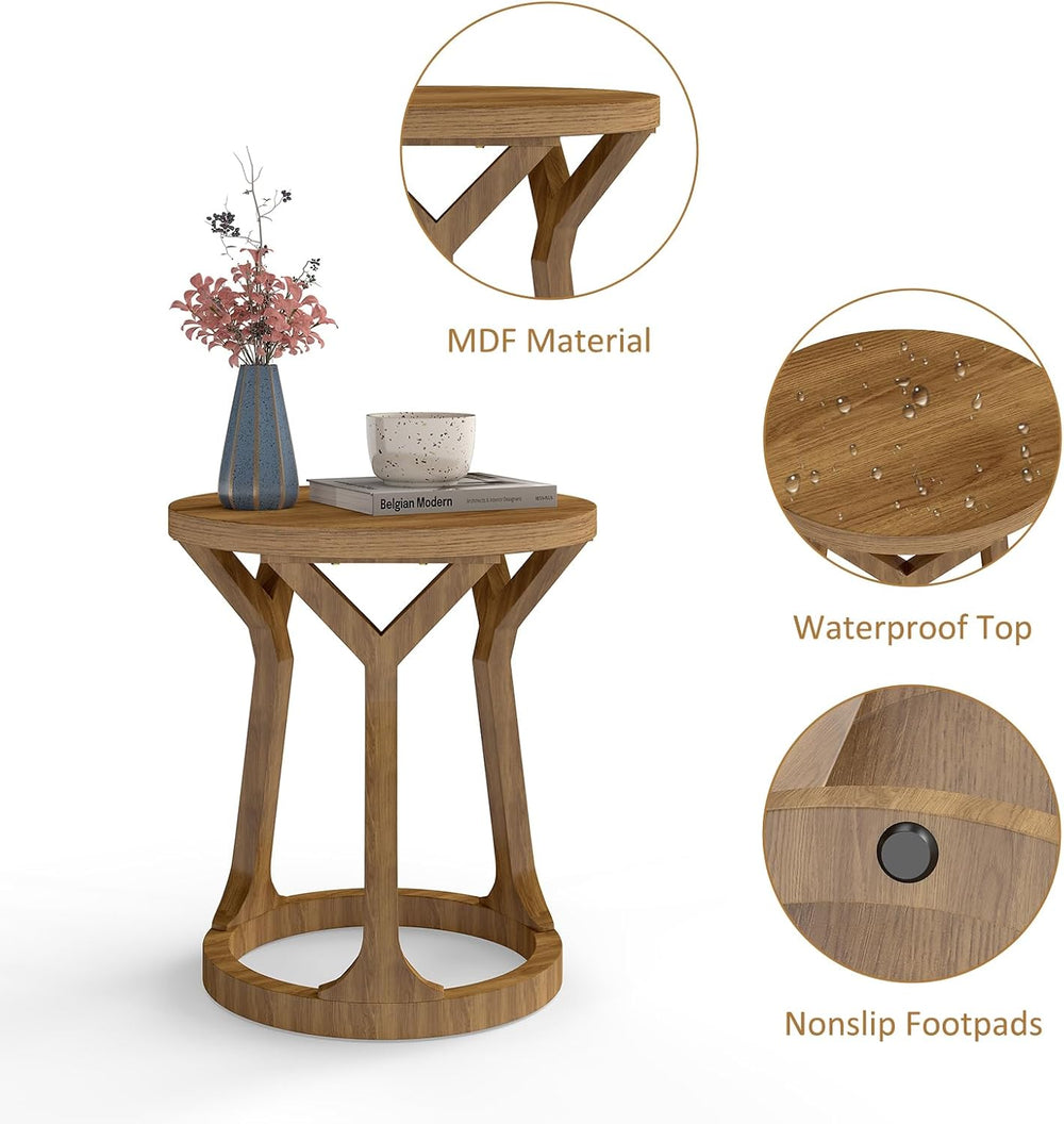 Round Side Table, Farmhouse End Table for Small Spaces, Accent Table for Livi...