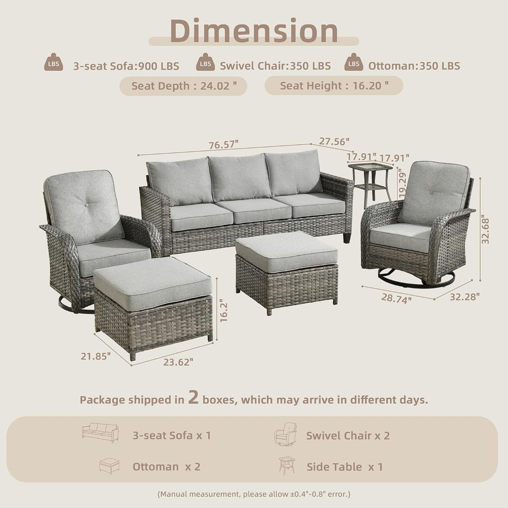 CAODOC 6 Pieces PE Wicker Patio Furniture Set, Outdoor Sectional Sofa with Sw...