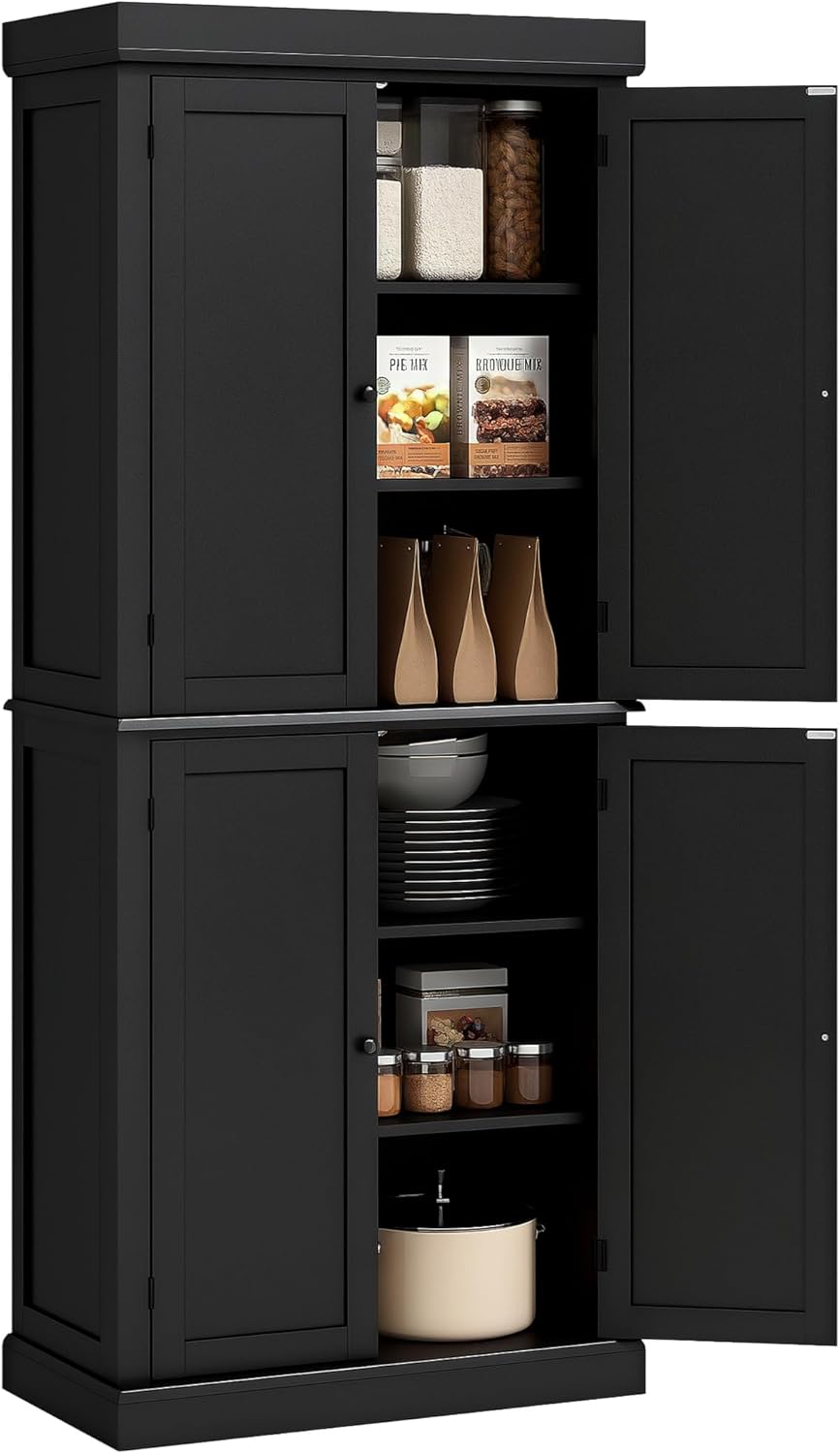 HOMCOM 72.5" Tall Kitchen Pantry Cabinet, Freestanding Modern Farmhouse ...