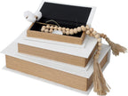 Modern Linen and Wood Decorative Faux Book Boxes Set of 3-13",10",8" - White