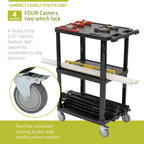 Pearington 3-Tier Compact Multi-Purpose Plastic Utility Cart with Lockable Wheels up to 300LBS, Black