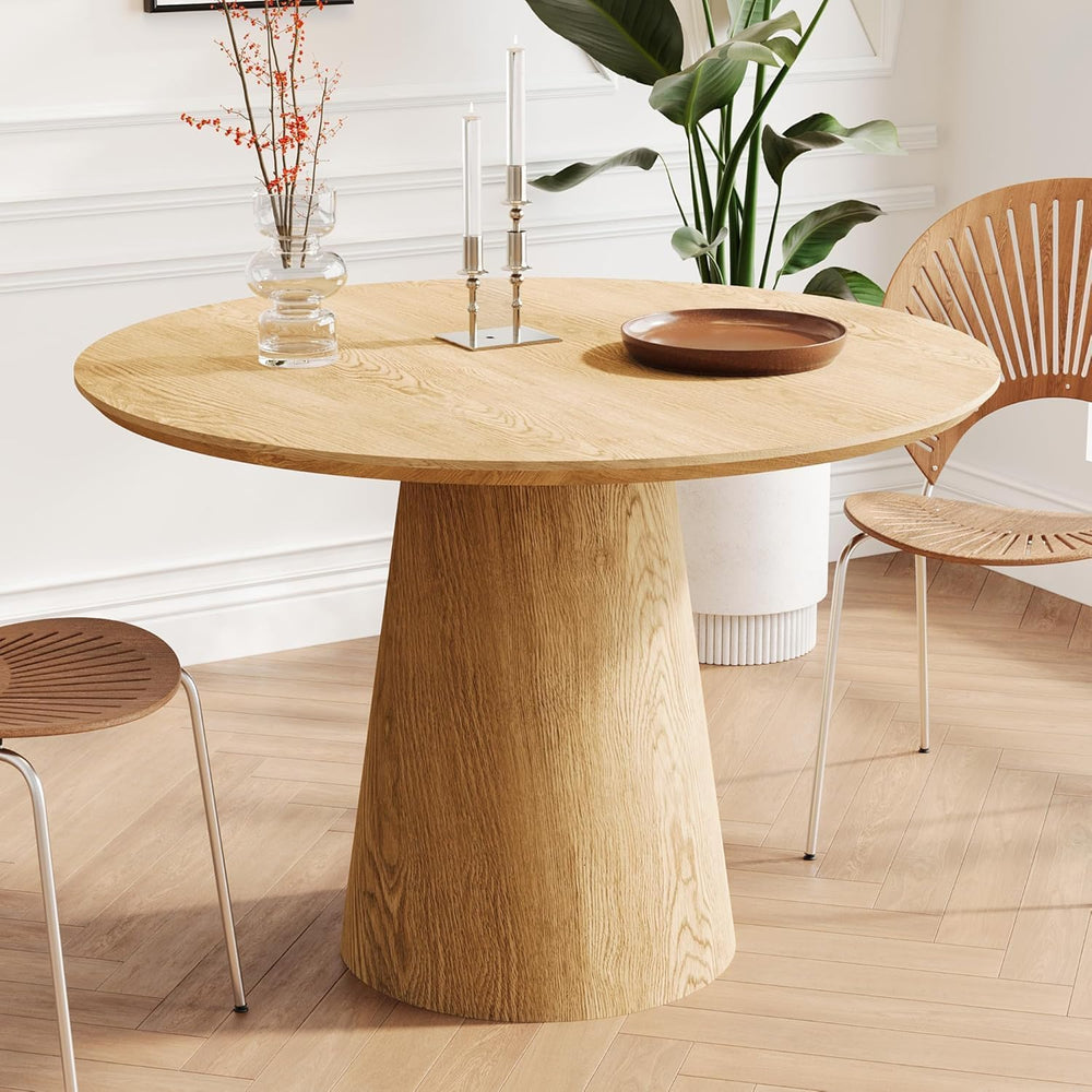 Farmhouse Round Dining Table for 4-5, 43" Round Wooden Kitchen Table wit...