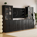 TUSY 71" TV Stand Storage Set - 2 Tall Bookcases & 2 Side Cabinets, Media Console with Glass & Wood Doors, Entertainment Center with Drawers, Tall Media Console for Living Room (Black, ACCA)