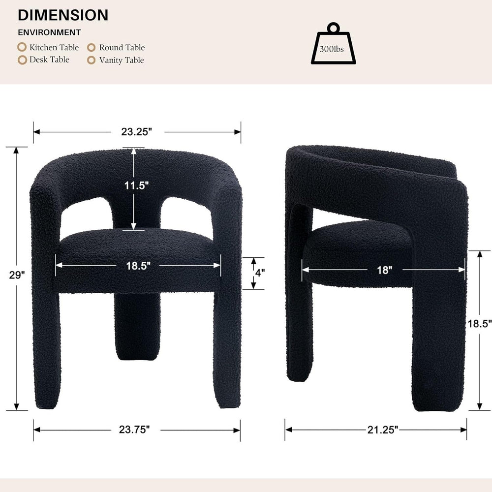 Black Sherpa Dining Chairs Set of 2, Modern Barrel Dining Room Chairs Upholst...