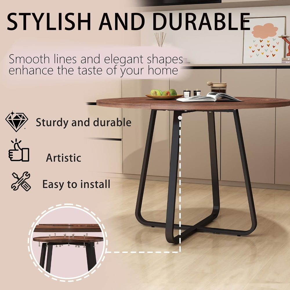 43.31'' Round Dining Table, Wood Kitchen Table with Metal X-Shaped Ba...