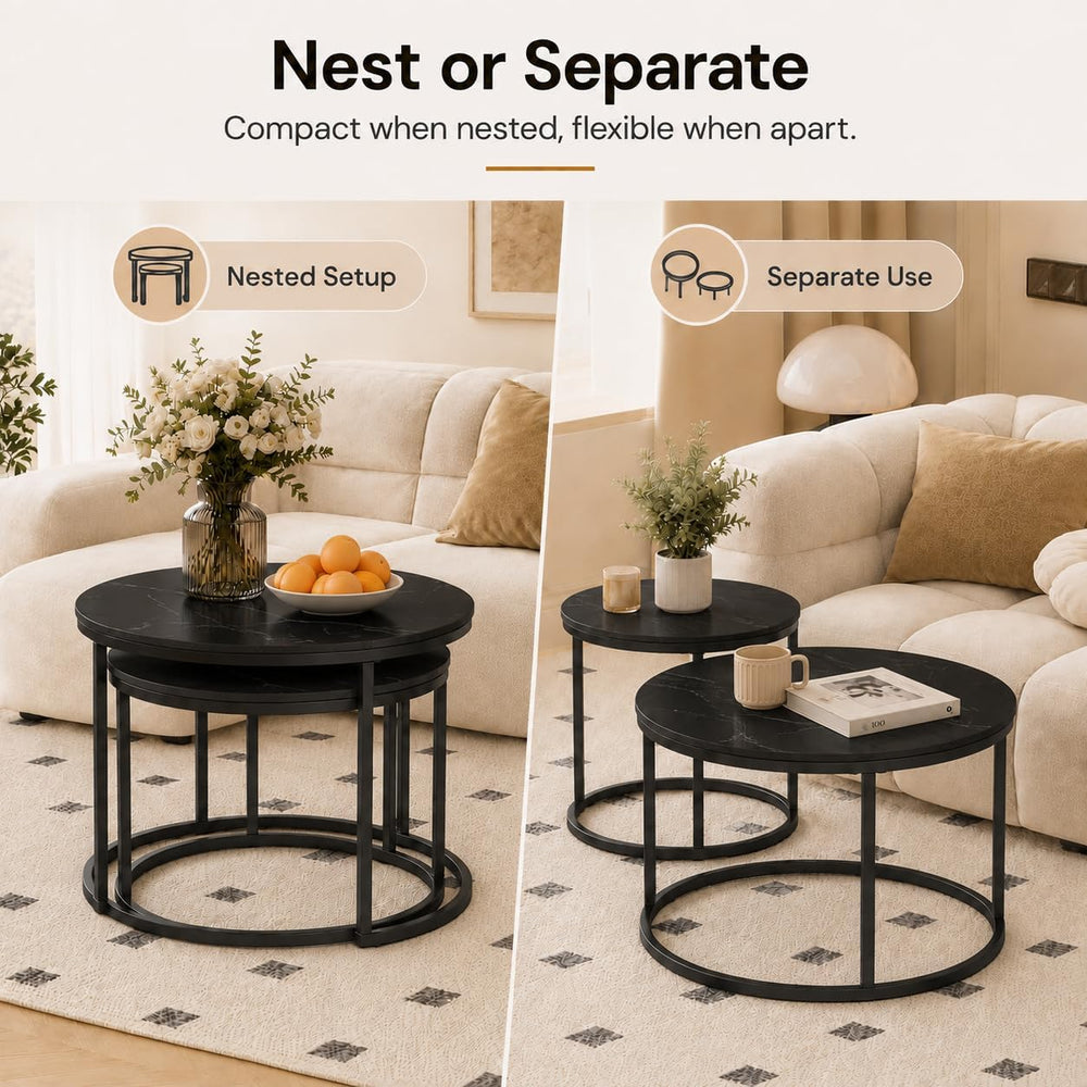 Nesting Coffee Table Set of 2，Black + Black | 27.6'' Industrial Coffe...