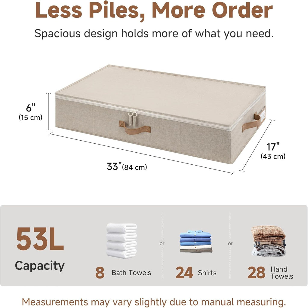 StorageWorks Underbed Storage with Lid, 2-Pack Under Bed Storage Containers for Clothes, Bedding, and Sweaters, Taupe