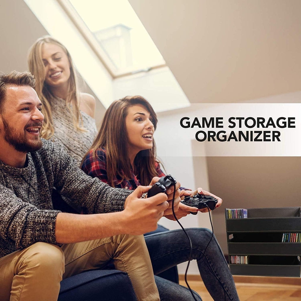 Stock Your Home 2- Pack CD Storage Box, Organizer Shelf for Movie Cases, DVDs, Cassette Tape Display Stand, Disc Holder Can Store Up to 40 CDs, Faux Leather (Brown)