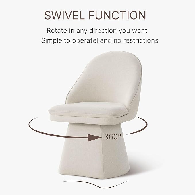 Swivel Dining Chairs Set of 2, Upholstered Mid Century Modern Deskchair with Round Back, Linen Fabric Kitchen Chairs for Dining Room, Bedroom, Dressing Room, Linen