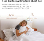 Threadmill California King Sheet Sets |Certified American Supima Cotton Sheets | 656 Thread Count 4 Piece Hotel Quality Luxury Bed Sheets Set with Elasticized Extra Deep Pocket | White Sheets