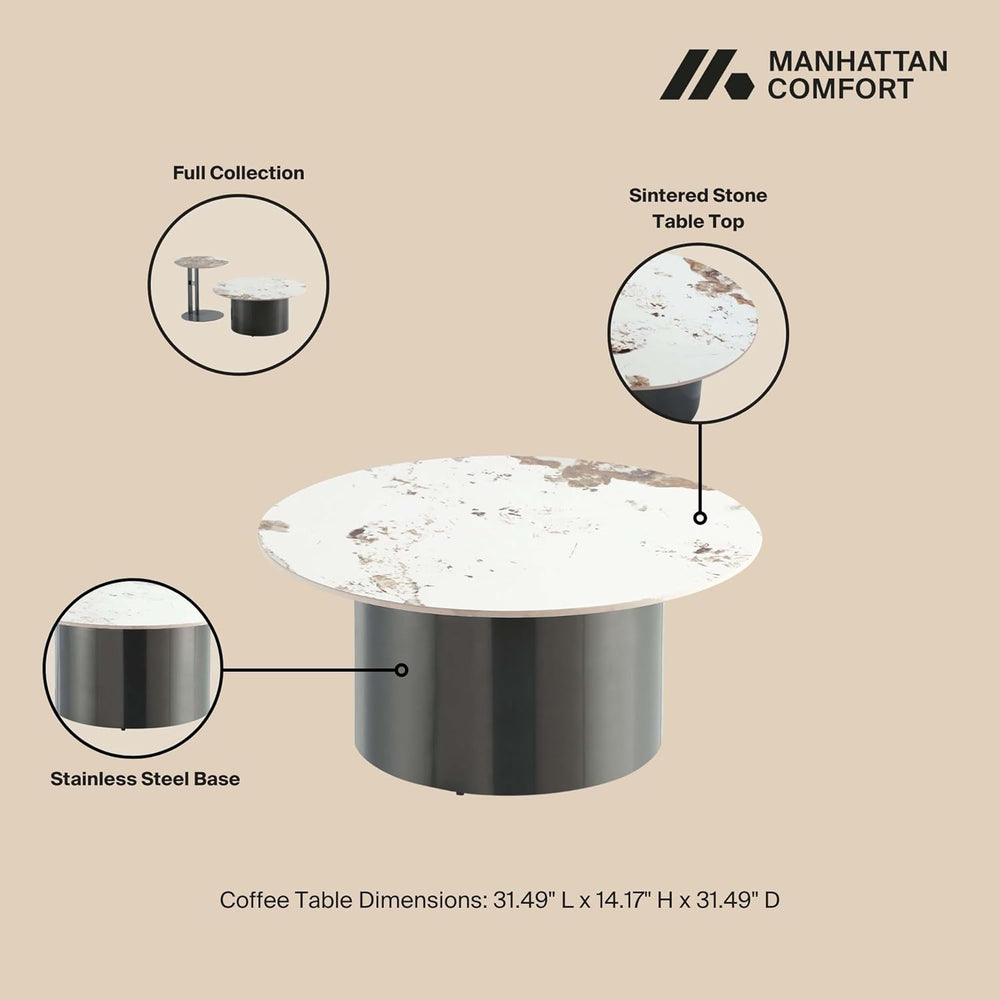 Manhattan Comfort Alondra 2 Piece Set, Round End and Coffee Tables with Sinte...