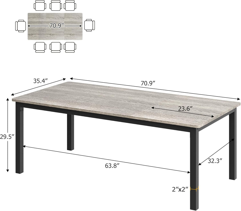 71 Inch Industrial Dining Table, Large Rectangle Kitchen Table with Metal Leg...