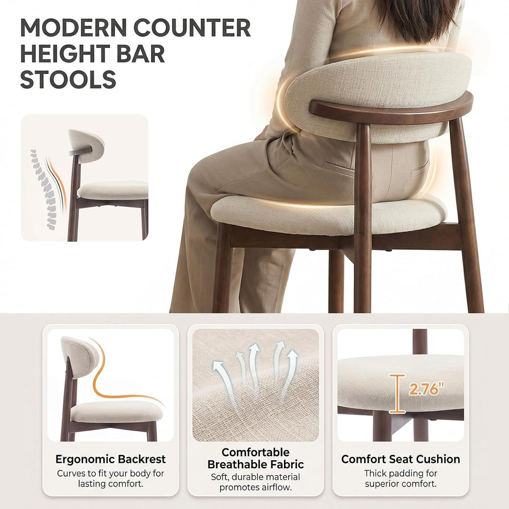 MALOL Counter Height Bar Stools Set of 2, Kitchen Bar Stools with Back, Mid C...