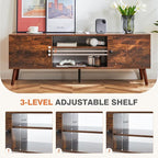 Sweetcrispy TV Stand for 55 60 inch TV, Modern Mid Century Entertainment Center with Storage Cabinet, Media Console Table for Living Room, Soft Hinge, Handle Door, Wooden Office Furniture, Brown