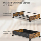 Under Bed Storage with Wheels, Wooden Under Bed Drawers On Wheels, Rolling Under Bed Shoe Storage, Space Saving, Rustic Brown,50L