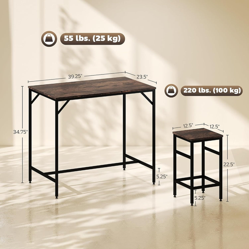 HOMCOM 5-Piece Industrial Dining Table Set, Bar Table Chair Set Black/Brown |...