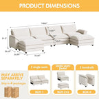 Homall 159" Modular Sectional Sofa, U Shaped Sofa Couch with Reversible Ottoman, DIY Combination Chenille Deep 4-Seat Cloud Couch for Living Room, Apartment (White, U Shaped Sofa)