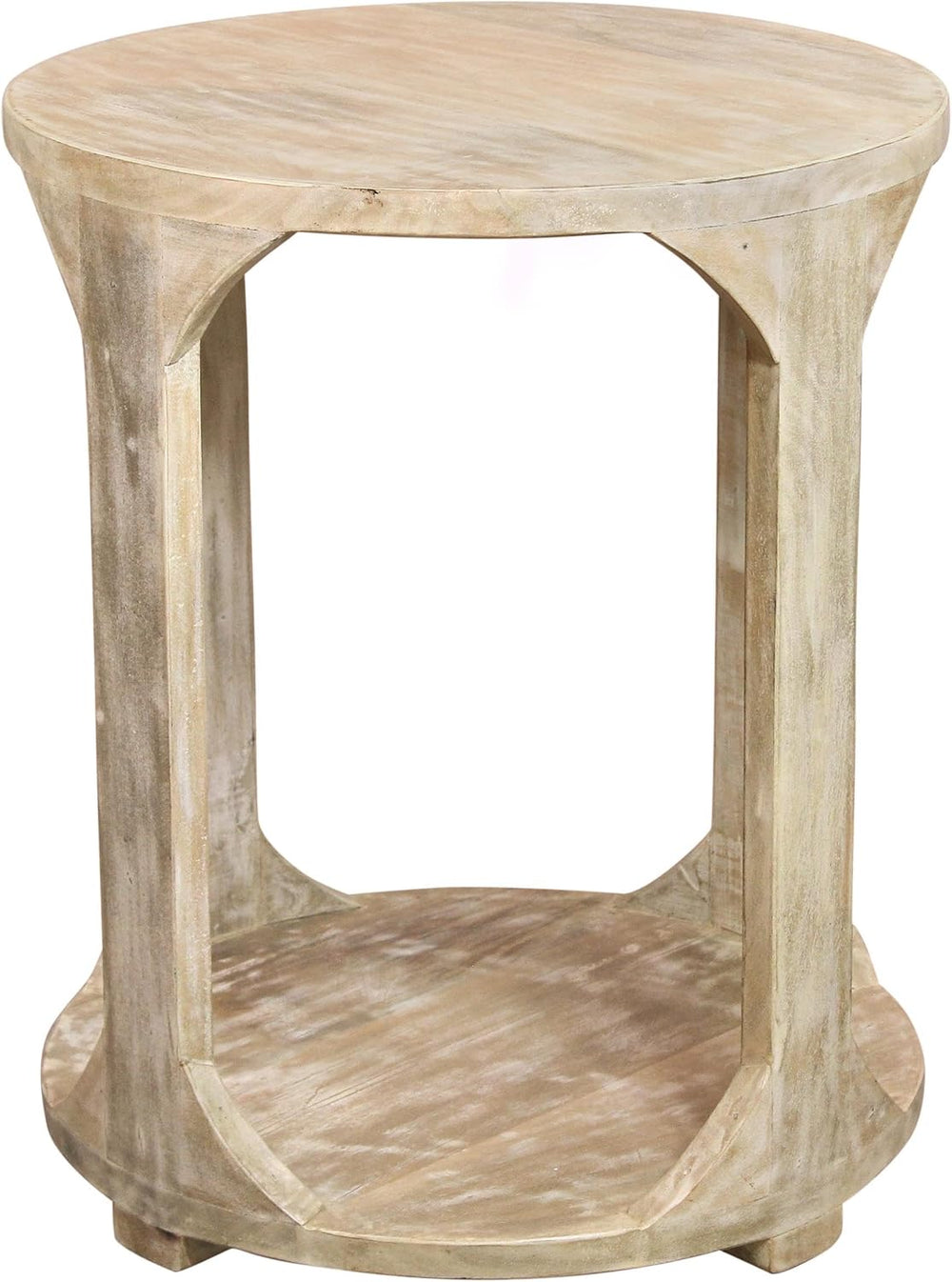 Moti Jenna Round End Table with Shelves in Coastal Natural Solid Wood