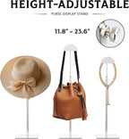 Purse Display Stand Adjustable Height Silver Purse Rack for Handbags Necklaces Scarves Hats & Headphones 14" - 24" Purse Hanger Shelf for Retail Display