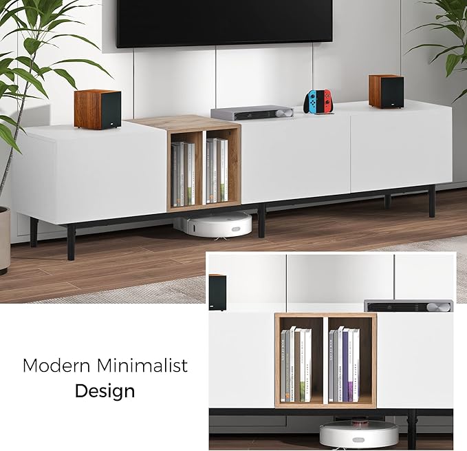 Modern 76.8" TV Stand for TVs Up to 80", Wooden Entertainment Center with 3 Cabinets & Open Shelves, Media Console with Storage for Living Room, Bedroom & Entertainment Spaces