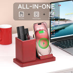 Desk Organizer with Phone Holder,Red Multi-Functional Pencil Holder for Desk, Desk Organizers and Accessories for Office Art Supplies,Desk Phone Stand Charger for Desktop/Counter