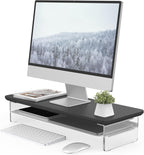 Fenge Acrylic Monitor Stand Riser, 23.6 Inches Monitor Stand with Metal Storage, 2 Tier Acrylic Computer Riser for Desk, Clear Laptop Stand for PC, Laptop, Printer, TV