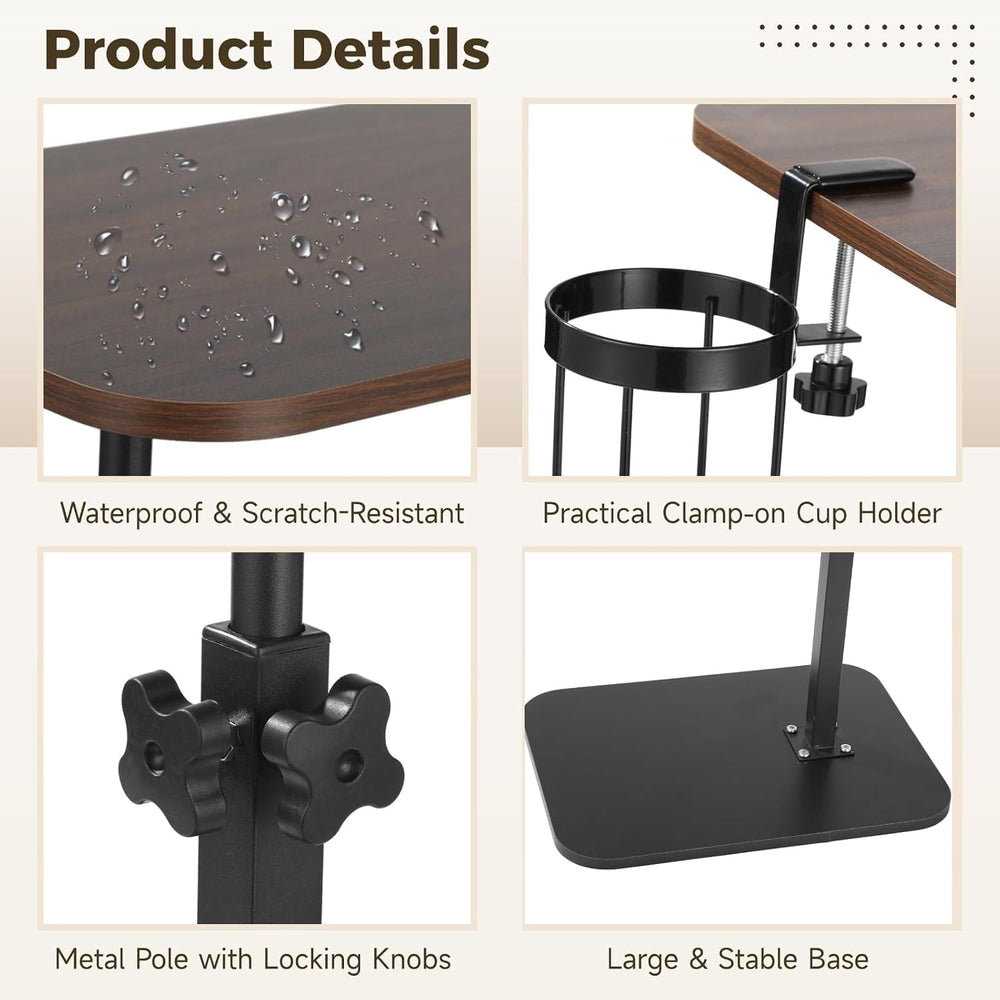 Rotating C Shaped Side Table with Cup Holder, Adjustable Height Sofa Side Tab...