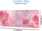 Elegant Pink Rose and Gold Marble Mouse Pad – 31.5" x 11.8" Extended Desk Mat with Abstract Floral Design – Luxurious Non-Slip Surface for Office & Home Decor