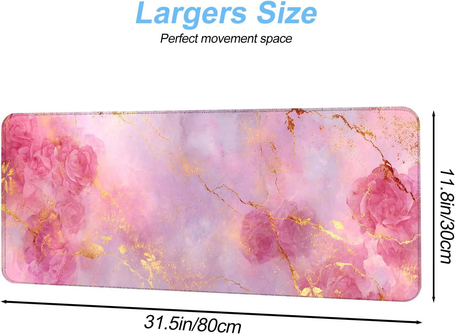 Elegant Pink Rose and Gold Marble Mouse Pad – 31.5" x 11.8" Extended Desk Mat with Abstract Floral Design – Luxurious Non-Slip Surface for Office & Home Decor