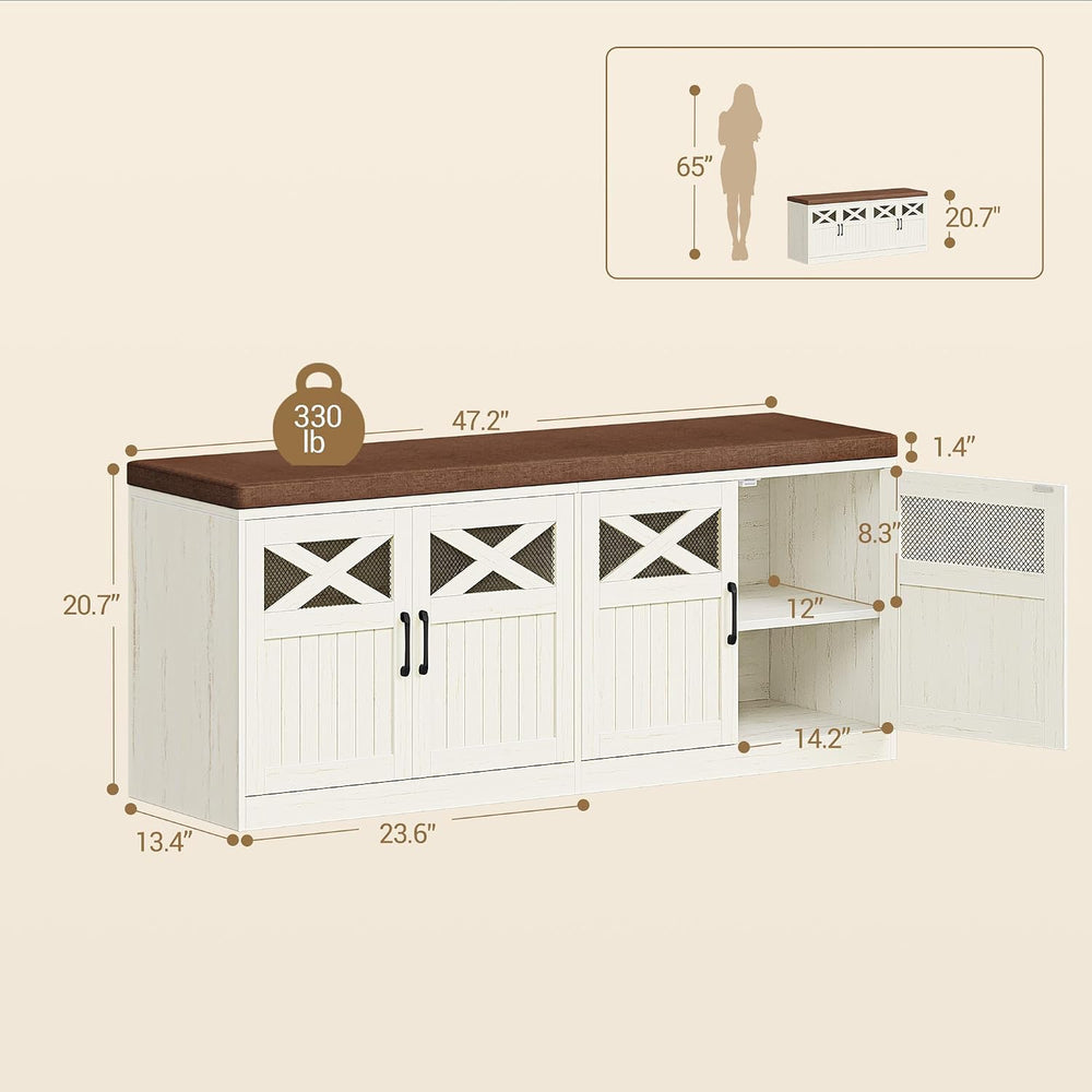 Hzuaneri 47.2" Shoe Storage Bench, Farmhouse Shoe Bench with Cushion &am...