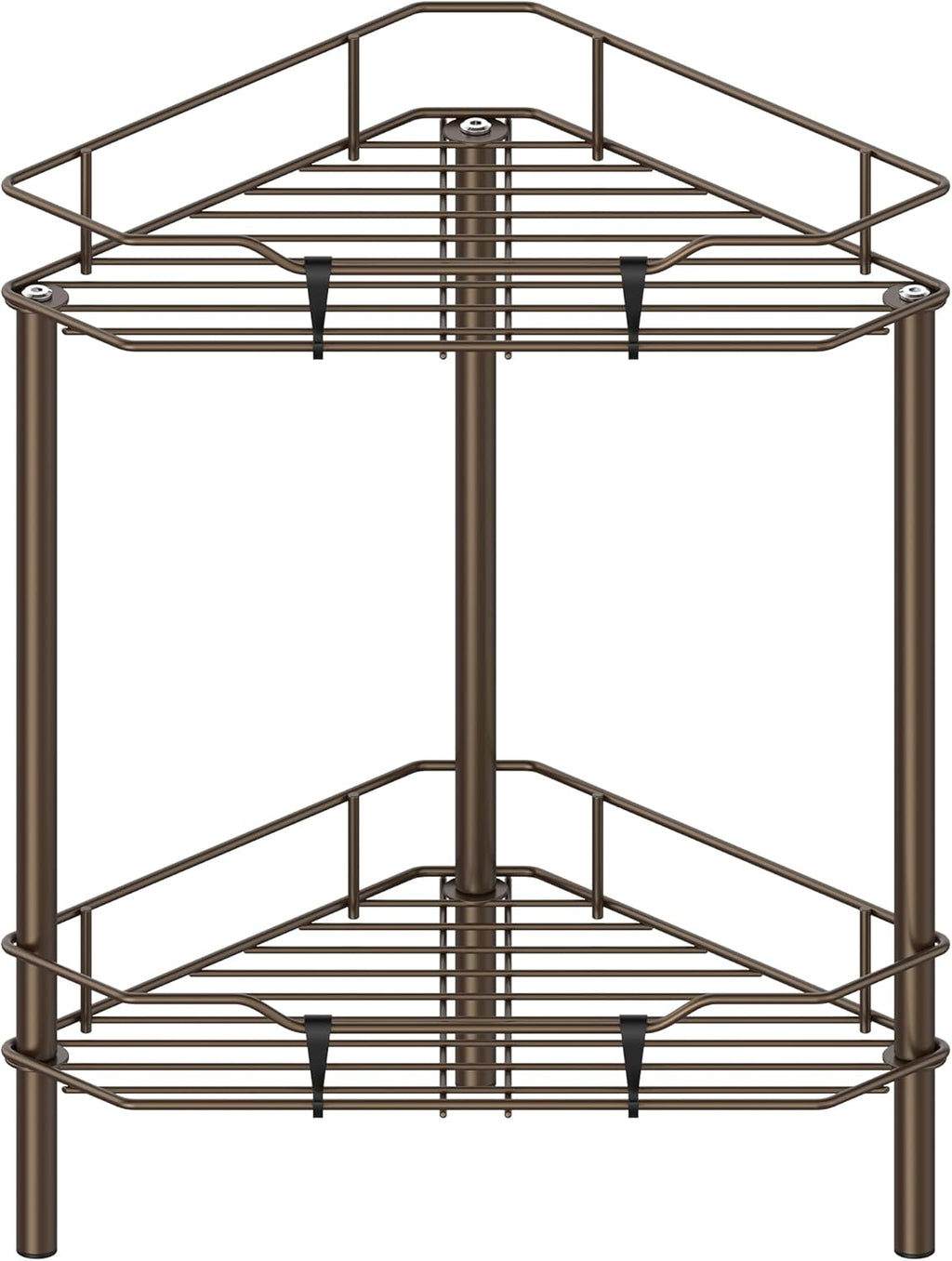 2 Tier Floor Standing Corner Shower Caddy Organizer Shelf with Hooks, Bathroom Shelves Stand Rack, Bronze