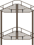 2 Tier Floor Standing Corner Shower Caddy Organizer Shelf with Hooks, Bathroom Shelves Stand Rack, Bronze
