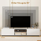 Tangkula Modern TV Stand for up to 70” TVs, 63”L Minimalist Entertainment Center w/ 2 Doors & Open Shelves, Media Console Table Storage Cabinet with 6 Support Feet for Living Room (White, 63”L)